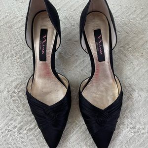 Size 7, Black Satin Nina Pumps